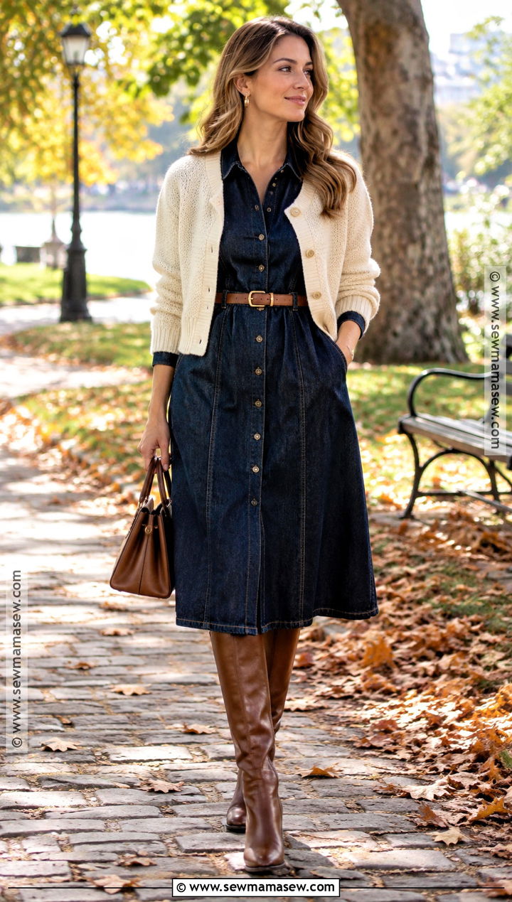 Denim Dress With Tall Boots - 20 fall denim ideas