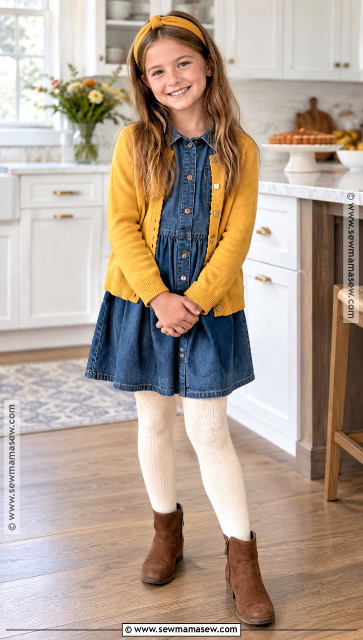 Denim Dress and Cardigan Thanksgiving Outfit - 15 thanksgiving outfits for girls
