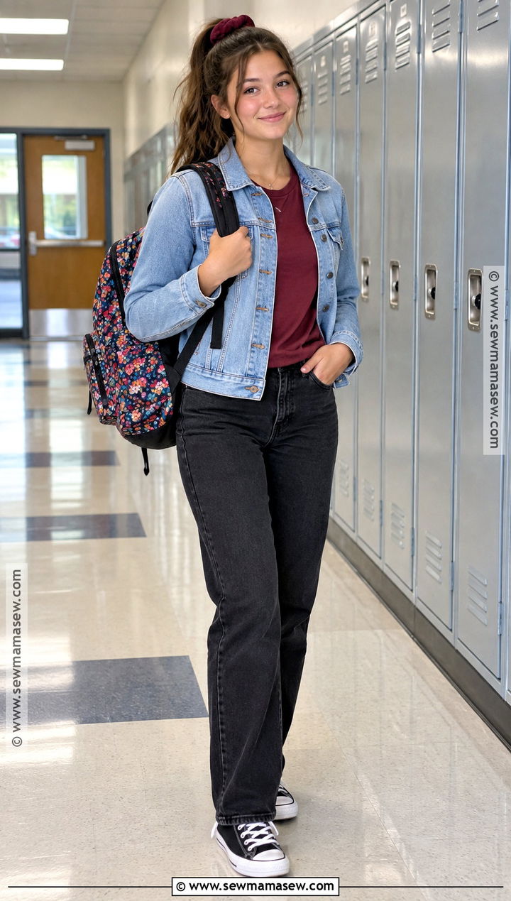 Denim Jacket And Black Jeans 8th Grade Outfit - 20 back to school outfits 8th grade