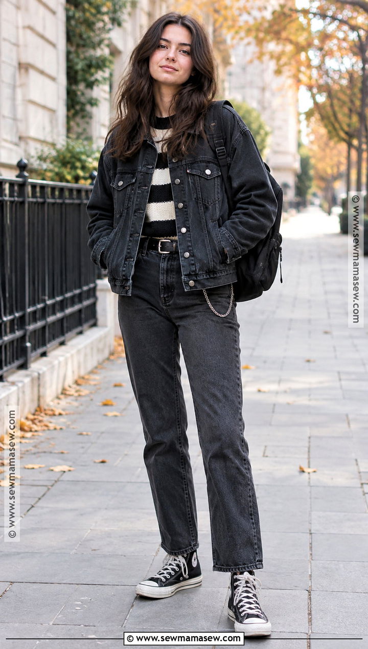 Denim Jacket And Black Jeans Grunge Outfit - 25 fall outfits grunge