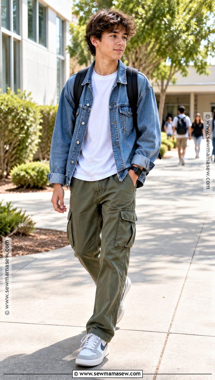 Denim Jacket And Cargo Pants School Outfit - 15 grade 8 back to school outfits