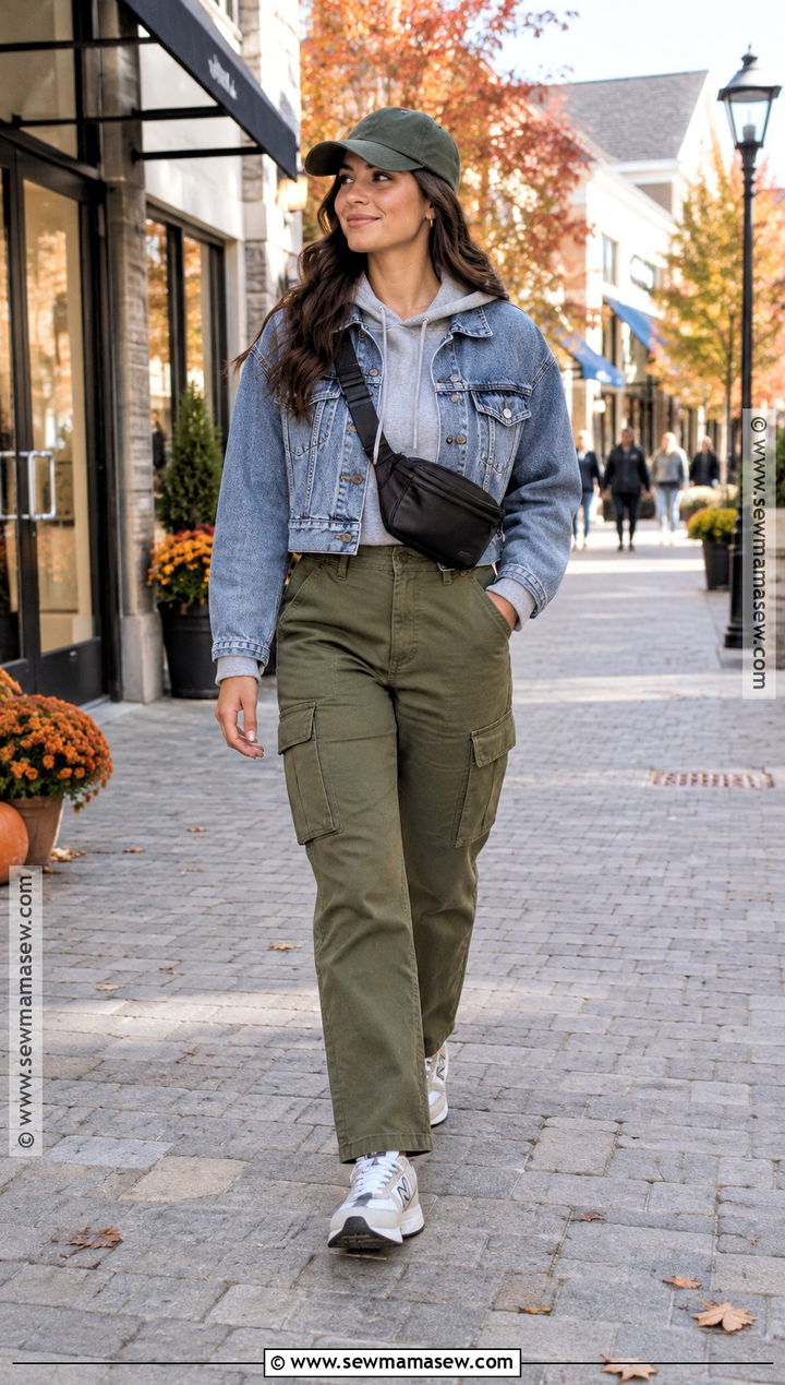 Denim Jacket And Cargo Pants Shopping Outfit - 20 shopping outfit autumn ideas