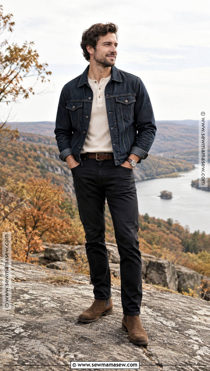Denim Jacket And Chelsea Boots Fall Engagement Outfit - 15 men fall engagement outfit ideas