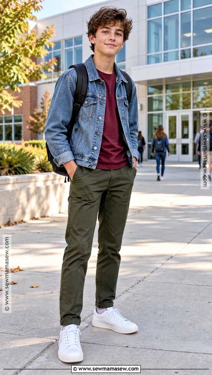 Denim Jacket And Chino Pants Outfit - 15 back to school outfits middle school for boys