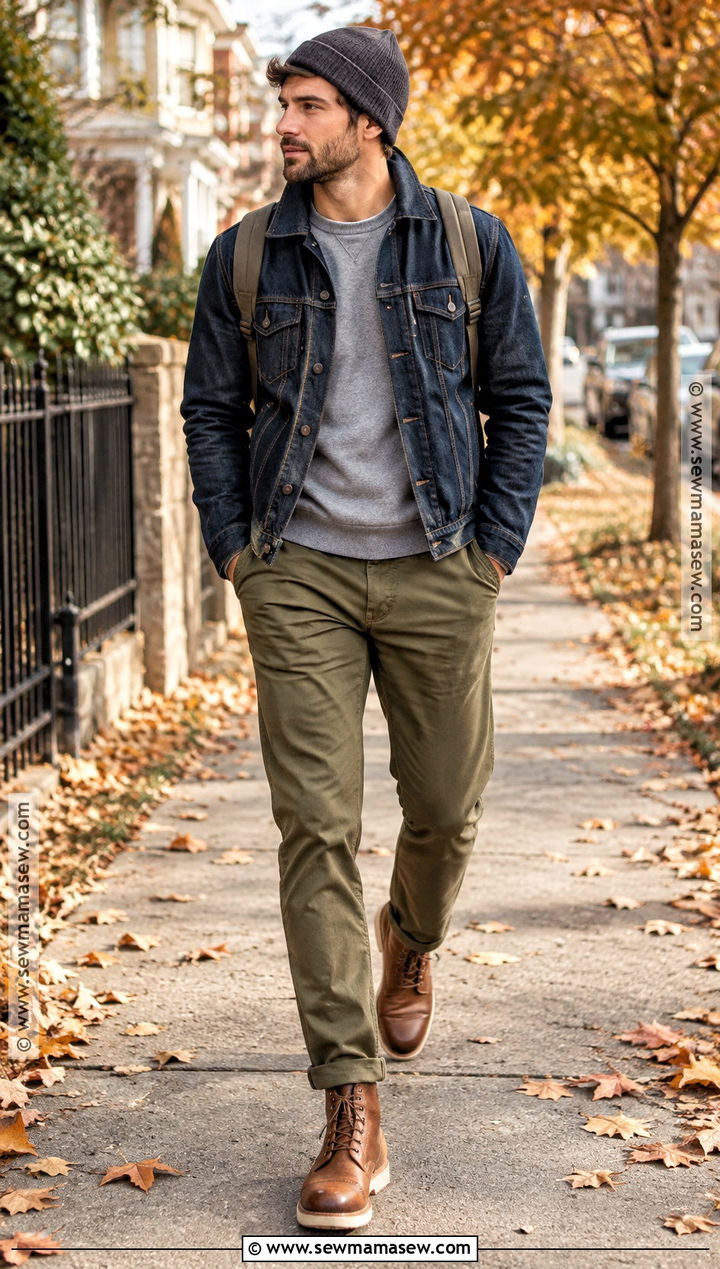 Denim Jacket And Chinos Fall Outfit - 20 fall style ideas for men