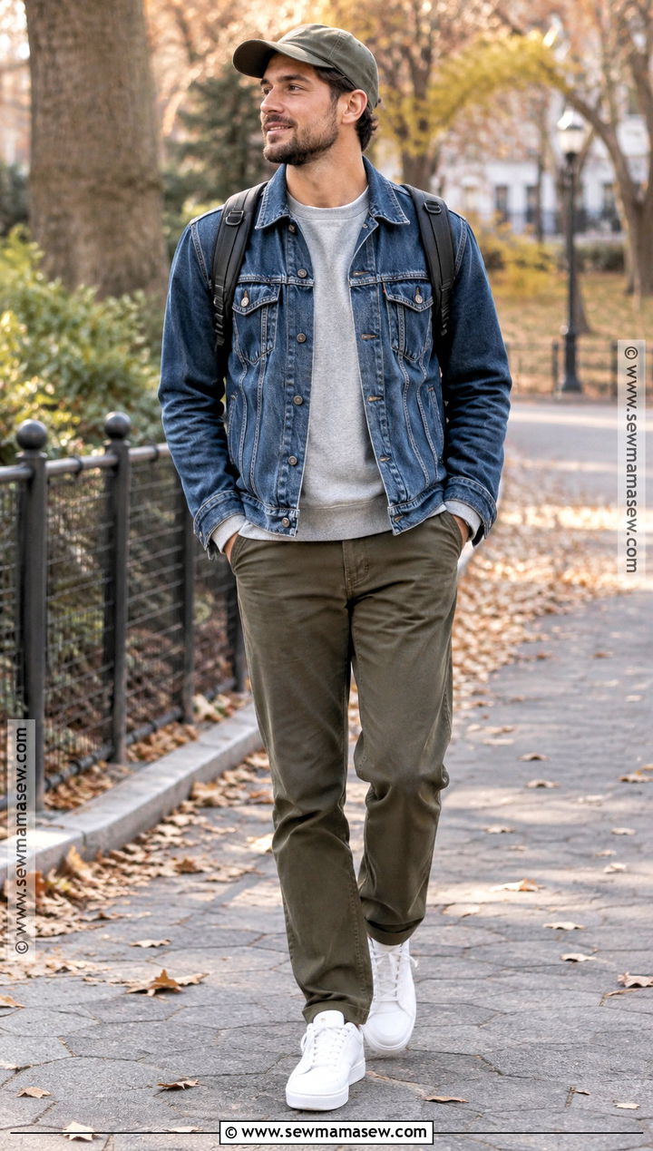 Denim Jacket And Chinos Fall Outfit - 15 Fall Fits Men Aesthetic