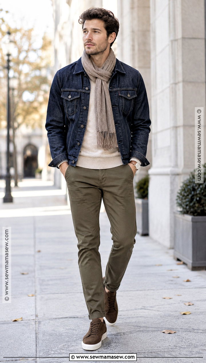 Denim Jacket And Chinos Fall Street Outfit - 15 casual men fall outfits street styles