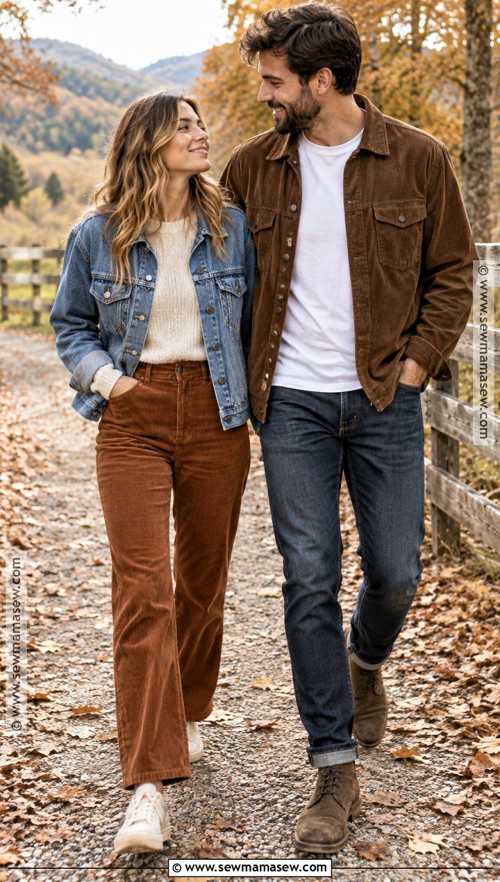 Denim Jacket And Corduroy Fall Couples Outfit - 15 fall couples pics outfits
