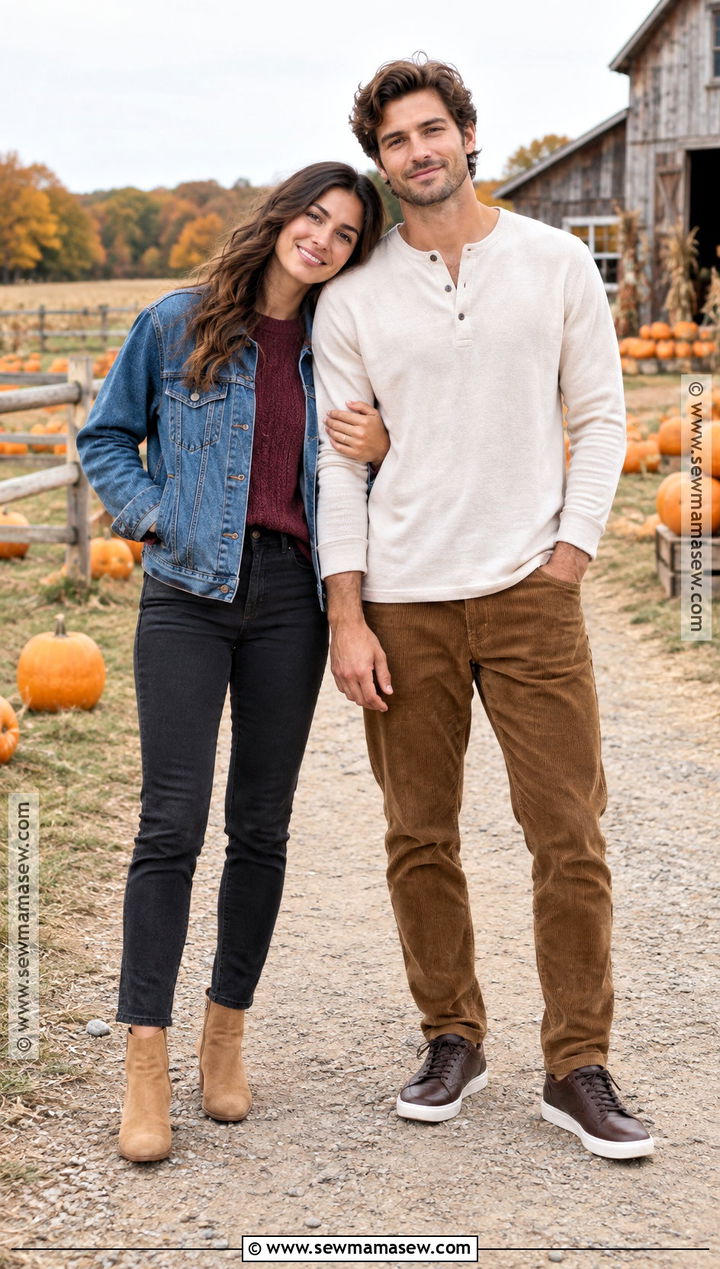 Denim Jacket And Corduroy Pants Fall Couple Photo Outfit - 20 fall couple photos outfits