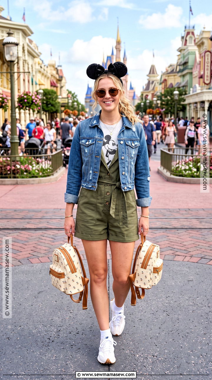 Denim Jacket And Disney Romper Outfit - 20 Disney In October Outfits