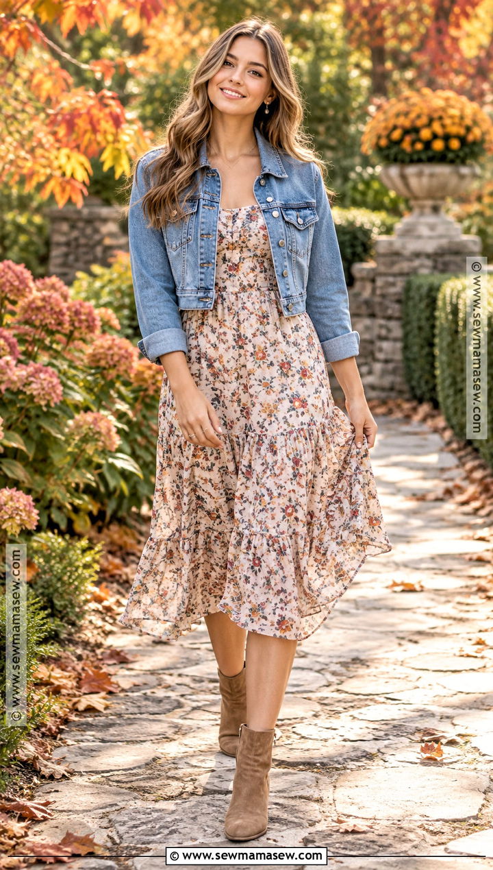 Denim Jacket And Floral Dress Outfit - 15 October Senior Pictures Outfits