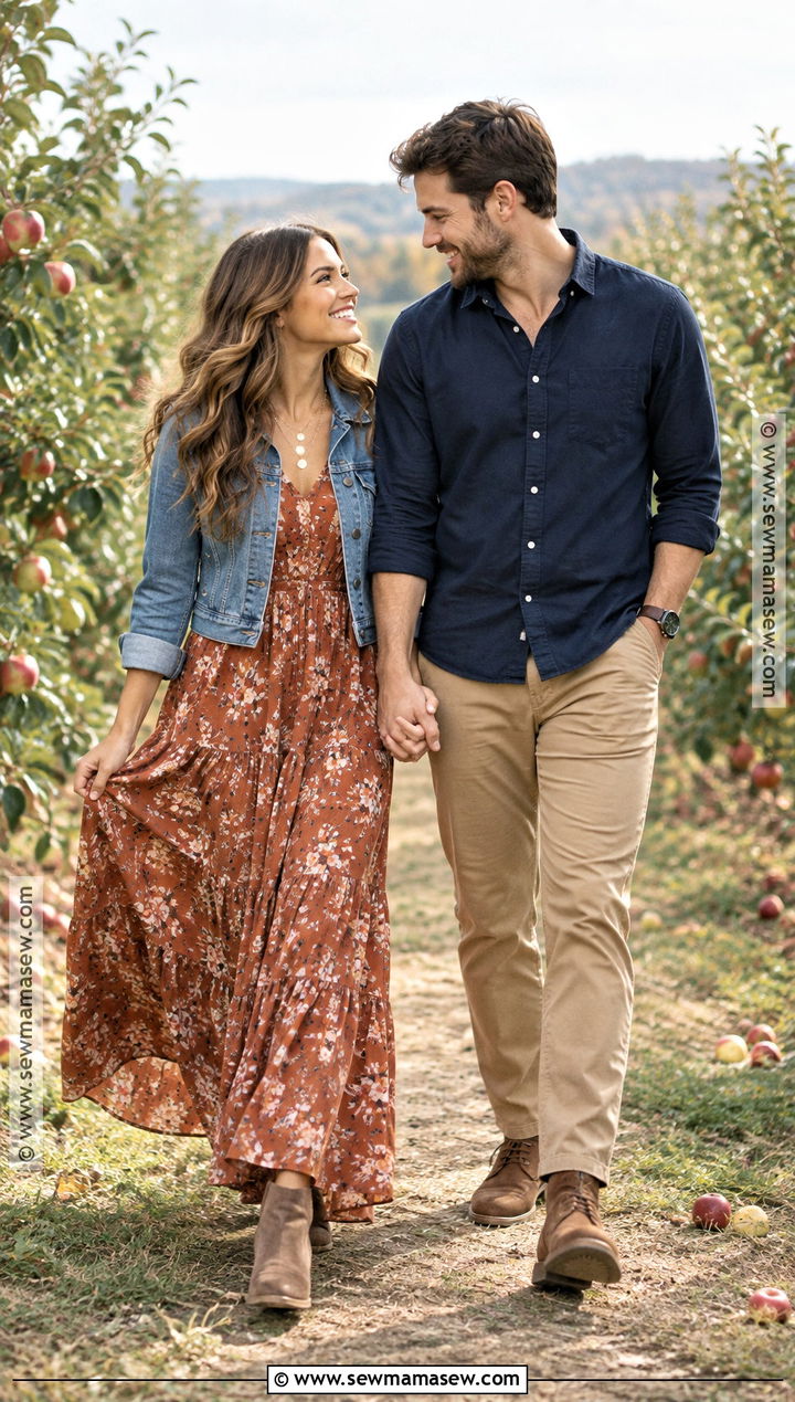 Denim Jacket And Floral Maxi Fall Engagement Photo Outfit - 25 fall engagement photo outfit ideas