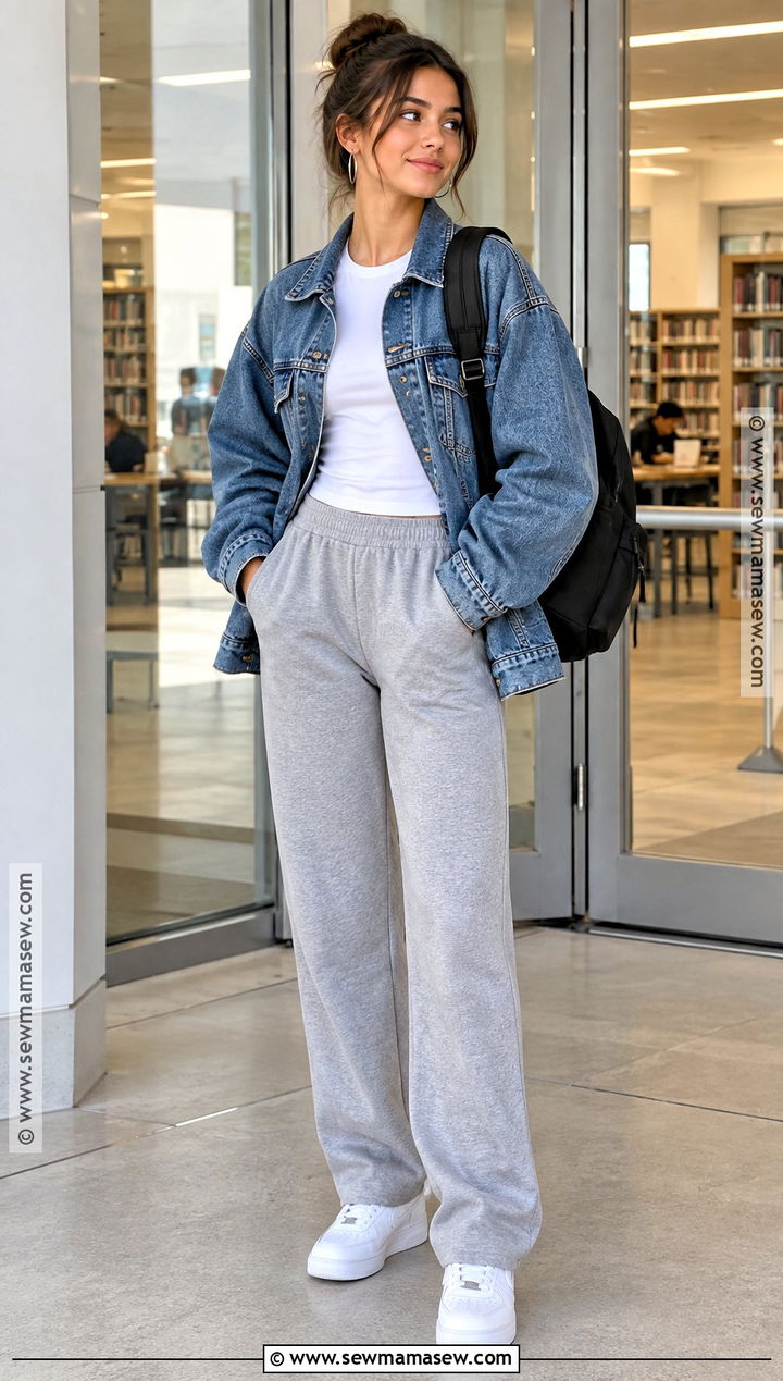 Denim Jacket And Joggers Streetwear Outfit - 20 back to school outfits streetwear
