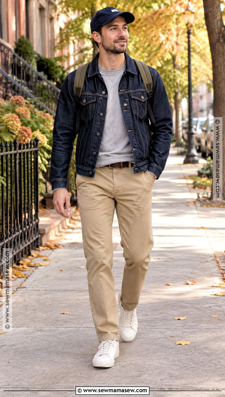 Denim Jacket And Khaki Chinos Autumn Outfit - 15 mens autumn outfits 2026