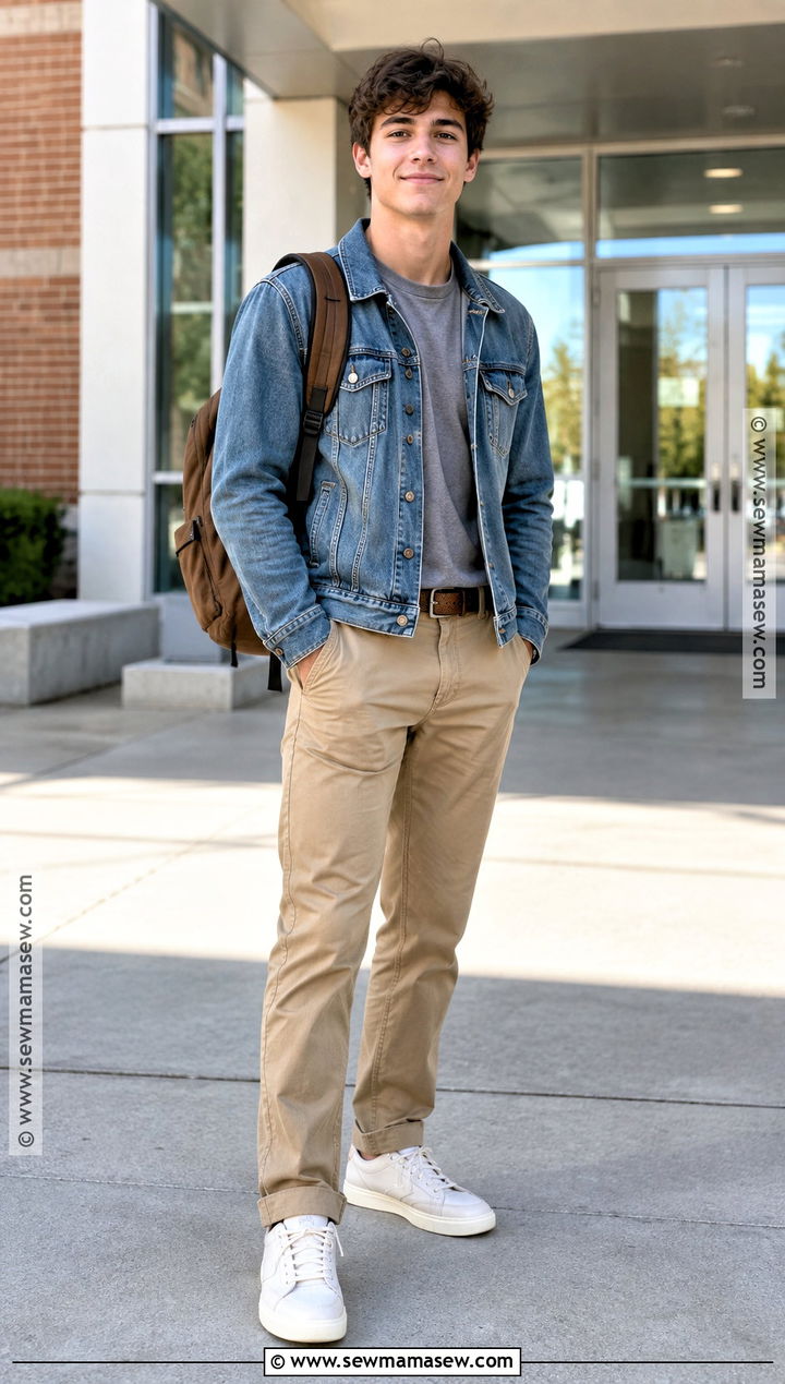 Denim Jacket And Khaki Pants Back To School Outfit - 15 mens back to school outfit ideas