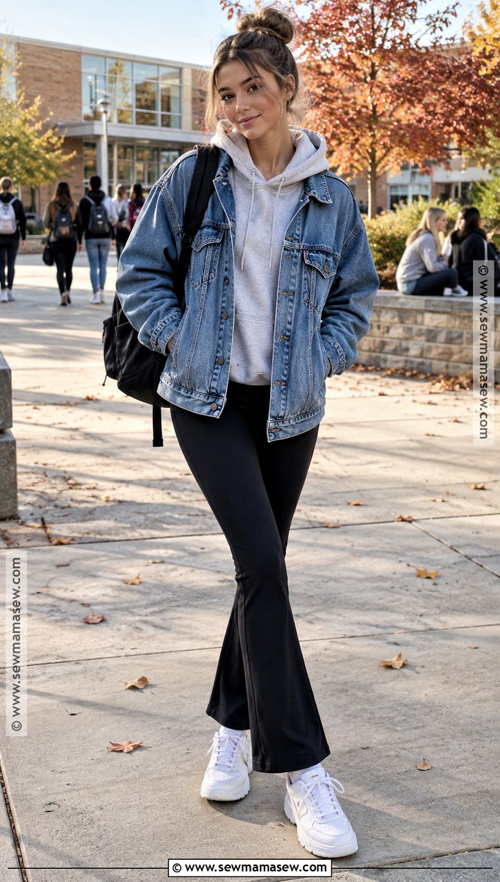 Denim Jacket And Leggings School Outfit - 25 cute fall outfits for school