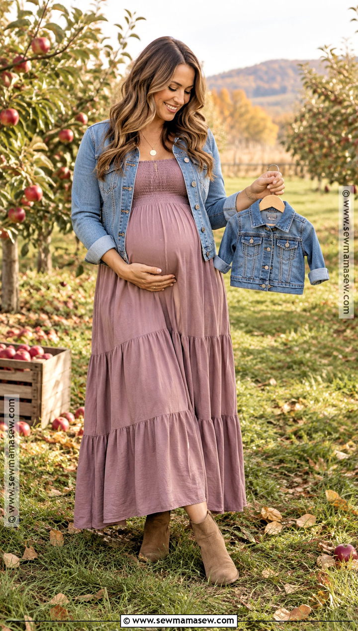 Denim Jacket And Maternity Maxi Dress Outfit - 20 Fall Pregnancy Announcement Outfit Ideas