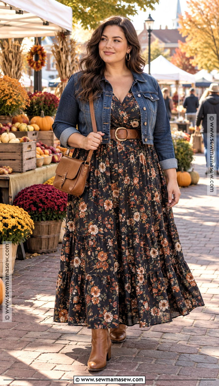 Denim Jacket And Maxi Dress Fall Outfit - 25 fall outfit ideas for women