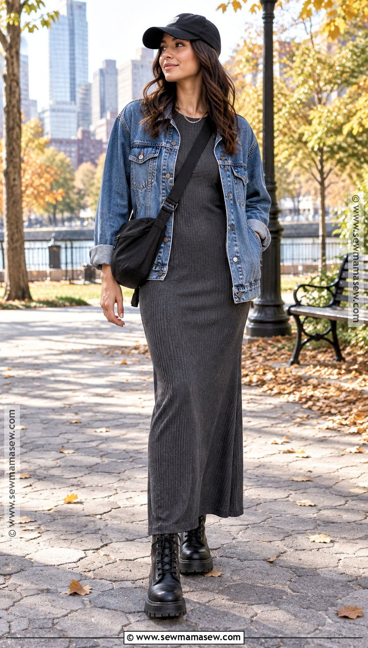 Denim Jacket And Maxi Dress Tomboy Femme Outfit - 20 tomboy femme fall outfits