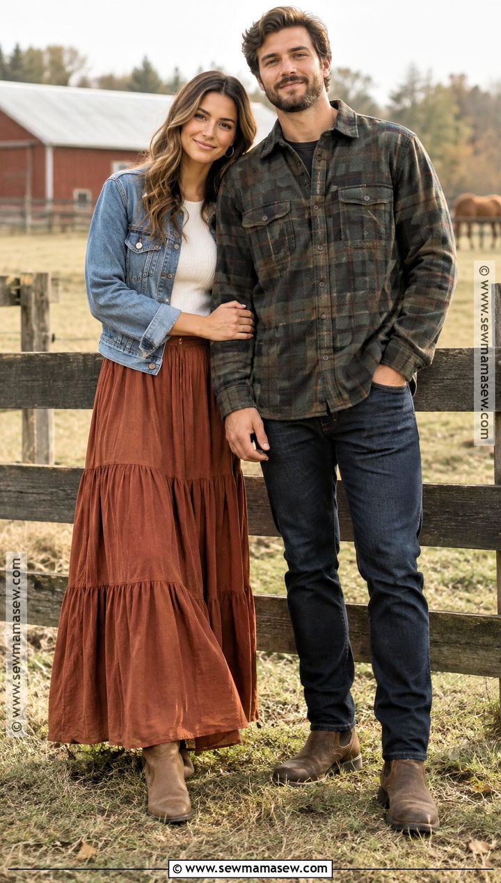 Denim Jacket And Maxi Skirt Fall Engagement Photo Outfit - 25 fall engagement photos outfits