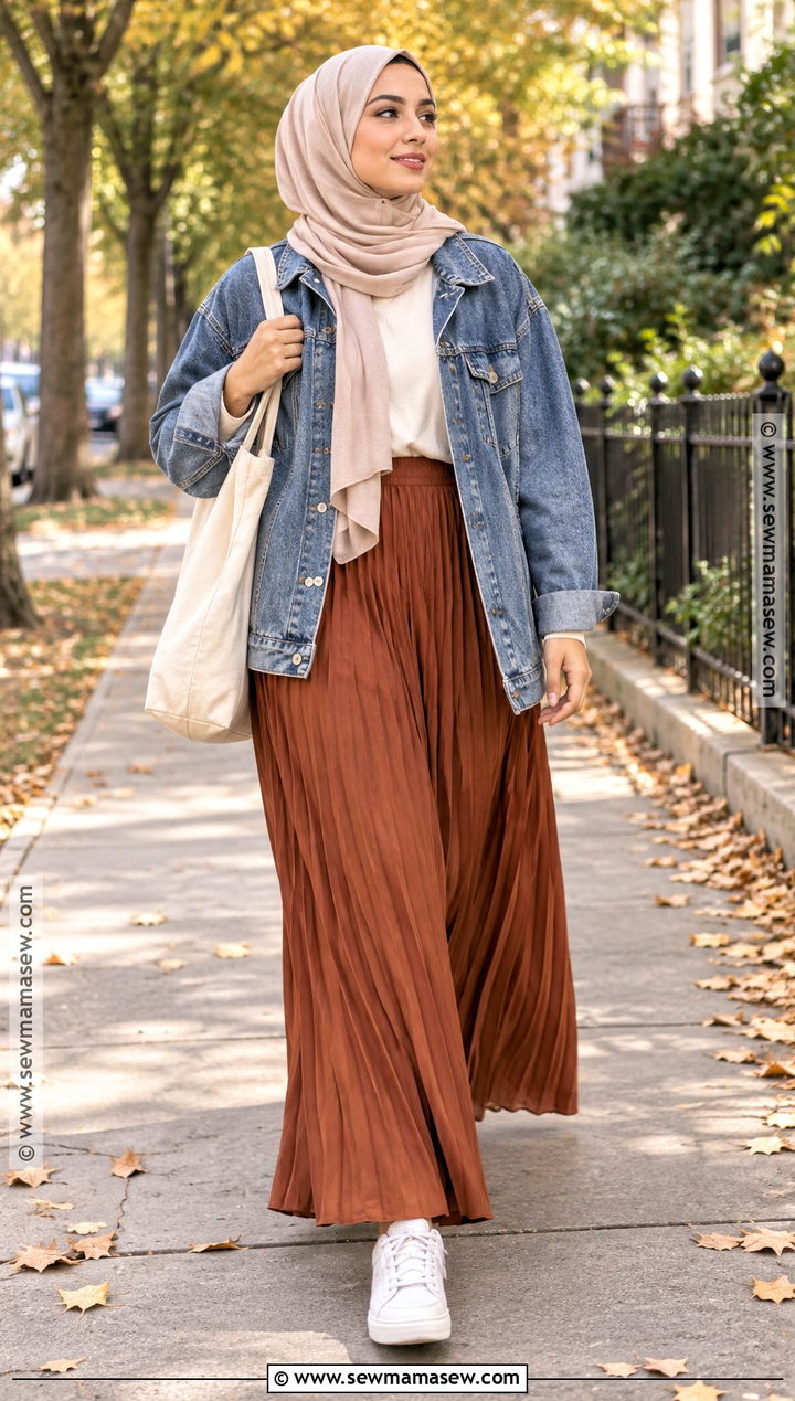Denim Jacket And Maxi Skirt Hijabi Fall Outfit - 20 Hijabi Fall Outfits Aesthetic