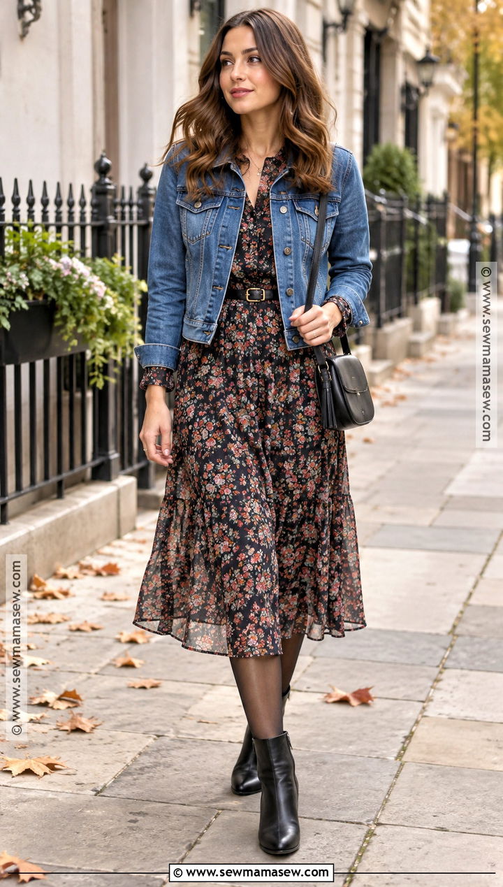 Denim Jacket And Midi Dress Euro Fall Outfit - 25 euro fall outfits