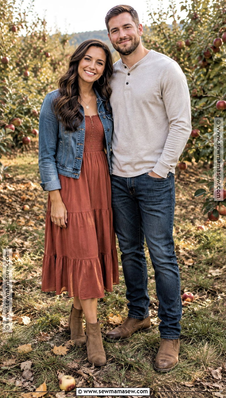 Denim Jacket And Midi Dress Fall Engagement Outfit - 15 Outfits For Fall Engagement Pictures