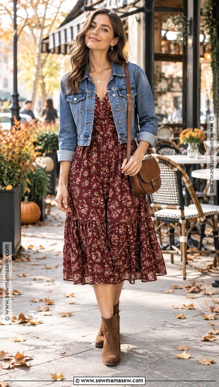 Denim Jacket And Midi Dress Fall Outfit - 15 casual date fall outfits