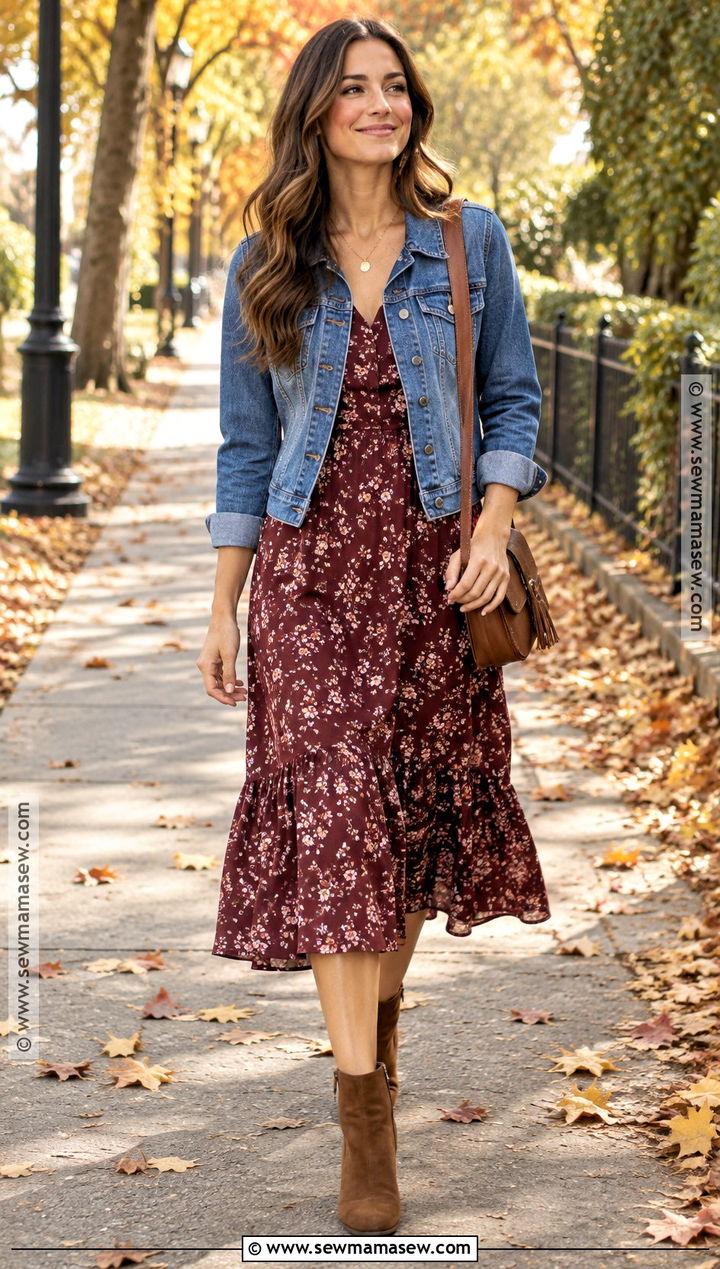 Denim Jacket And Midi Dress Fall Outfit - 25 fall style outfits