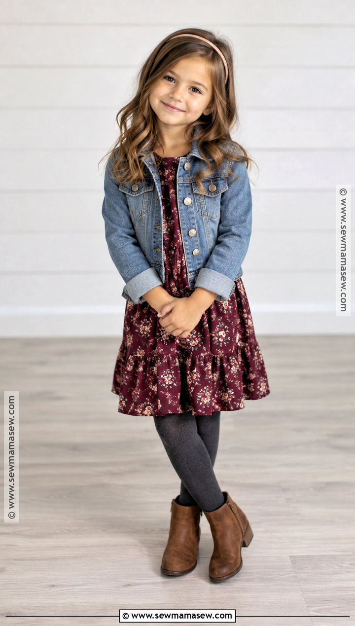 Denim Jacket And Midi Dress Fall Picture Day Outfit - 25 fall picture day outfits for kids