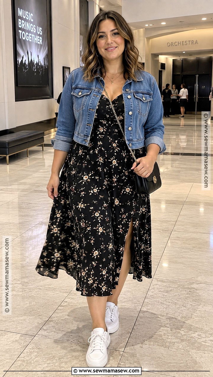 Denim Jacket And Midi Dress Indoor Concert Outfit - 15 Indoor Concert Outfit Fall Ideas