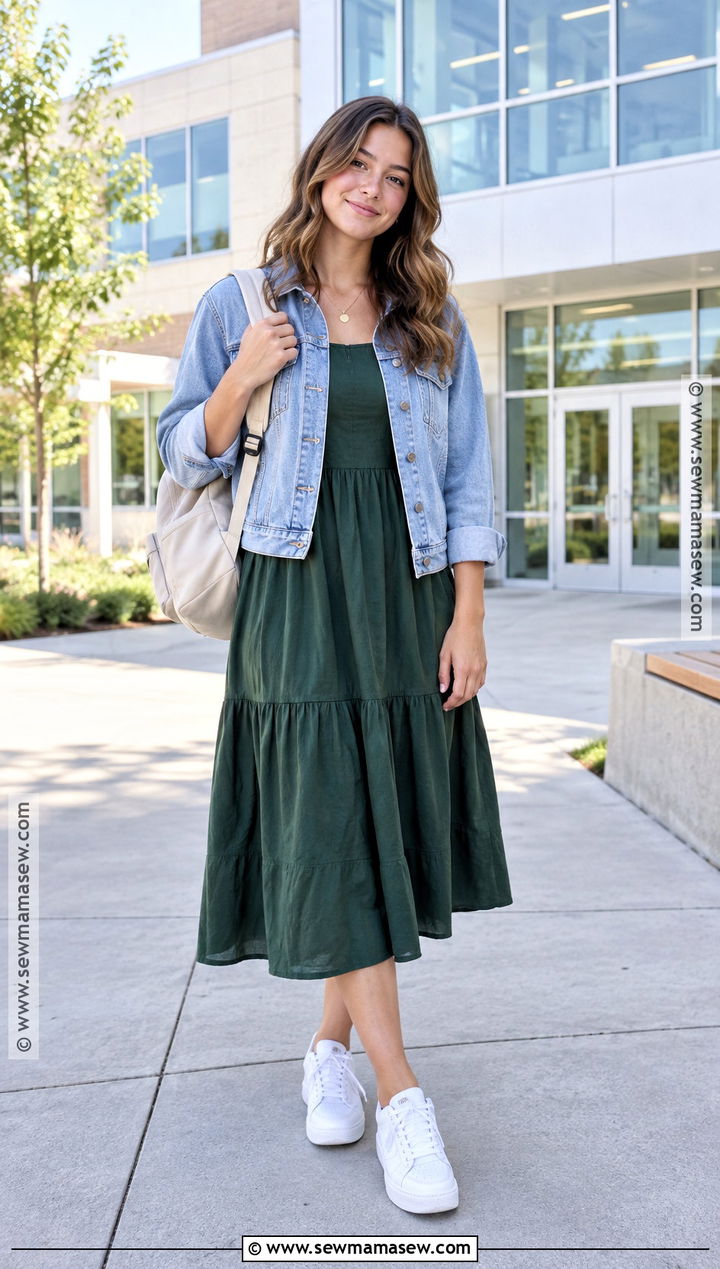 Denim Jacket And Midi Dress School Outfit - 20 School Outfits September