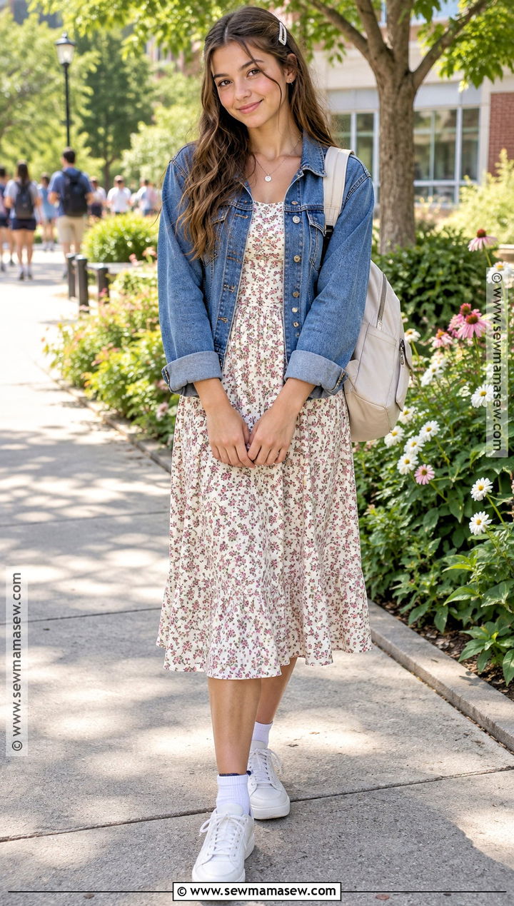 Denim Jacket And Midi Dress School Outfit - 15 Back To School Clothes High School