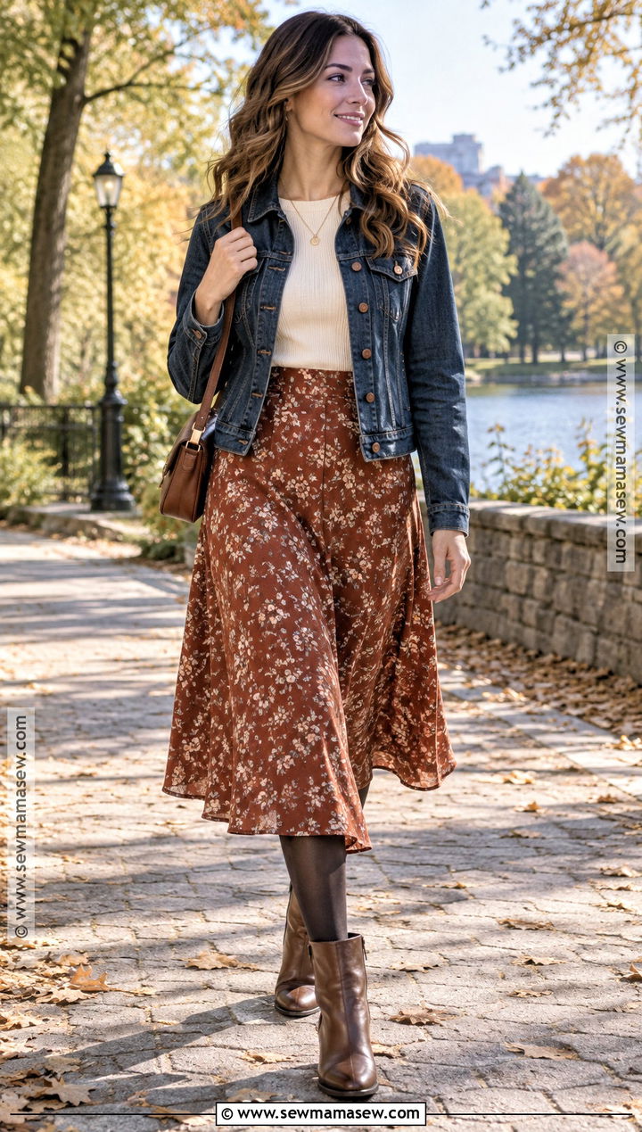 Denim Jacket And Midi Skirt Autumn Outfit - 15 Cozy Autumn Clothes