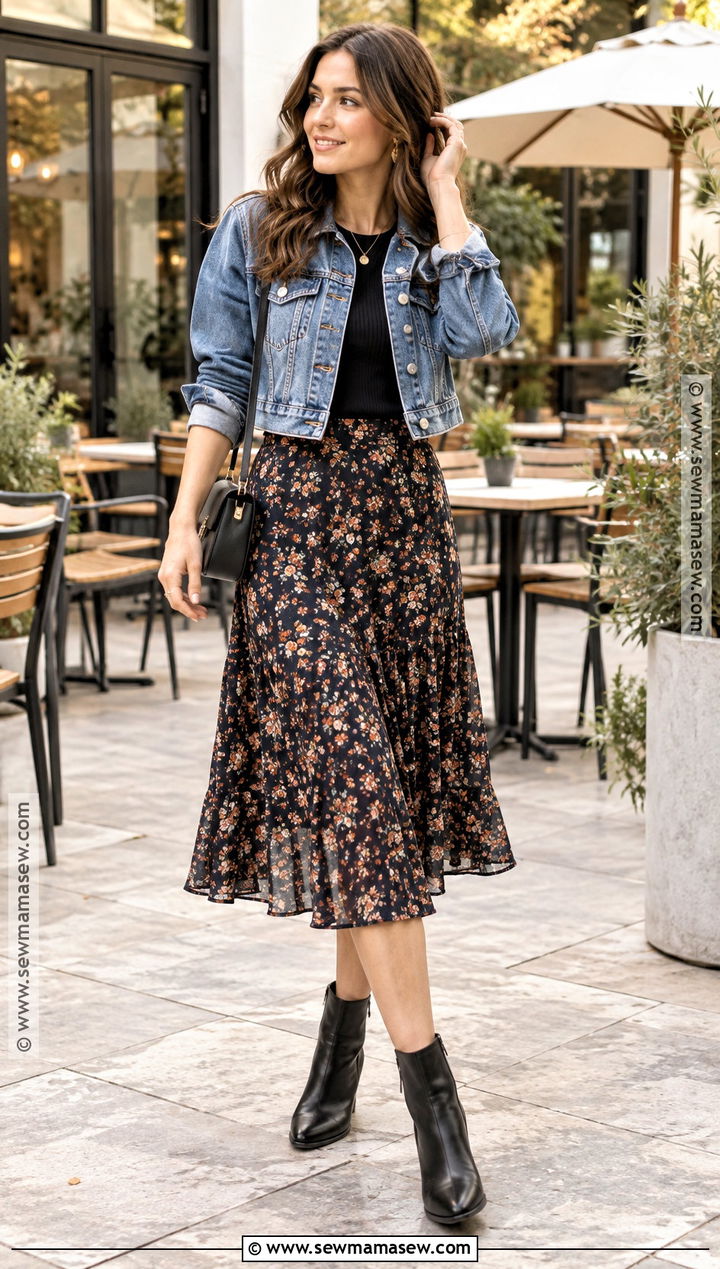 Denim Jacket And Midi Skirt Fall Outfit - 25 fall outfits 2026 for women
