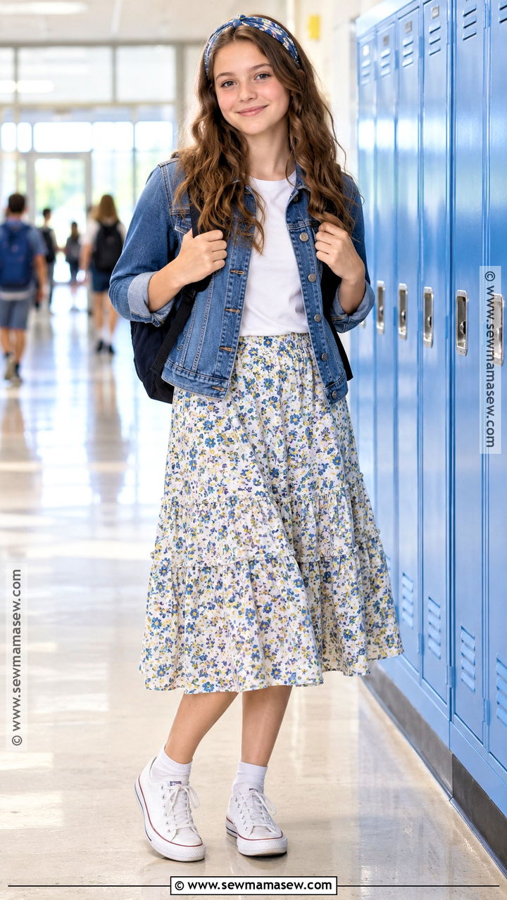 Denim Jacket And Midi Skirt For 7th Grade - 20 Cute Back To School Outfits 7Th Grade