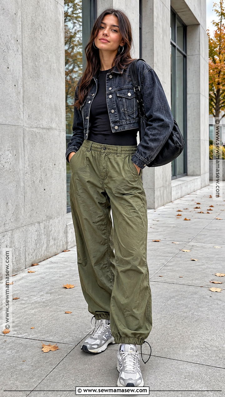 Denim Jacket And Parachute Pants Fall Outfit - 25 fall swag outfits