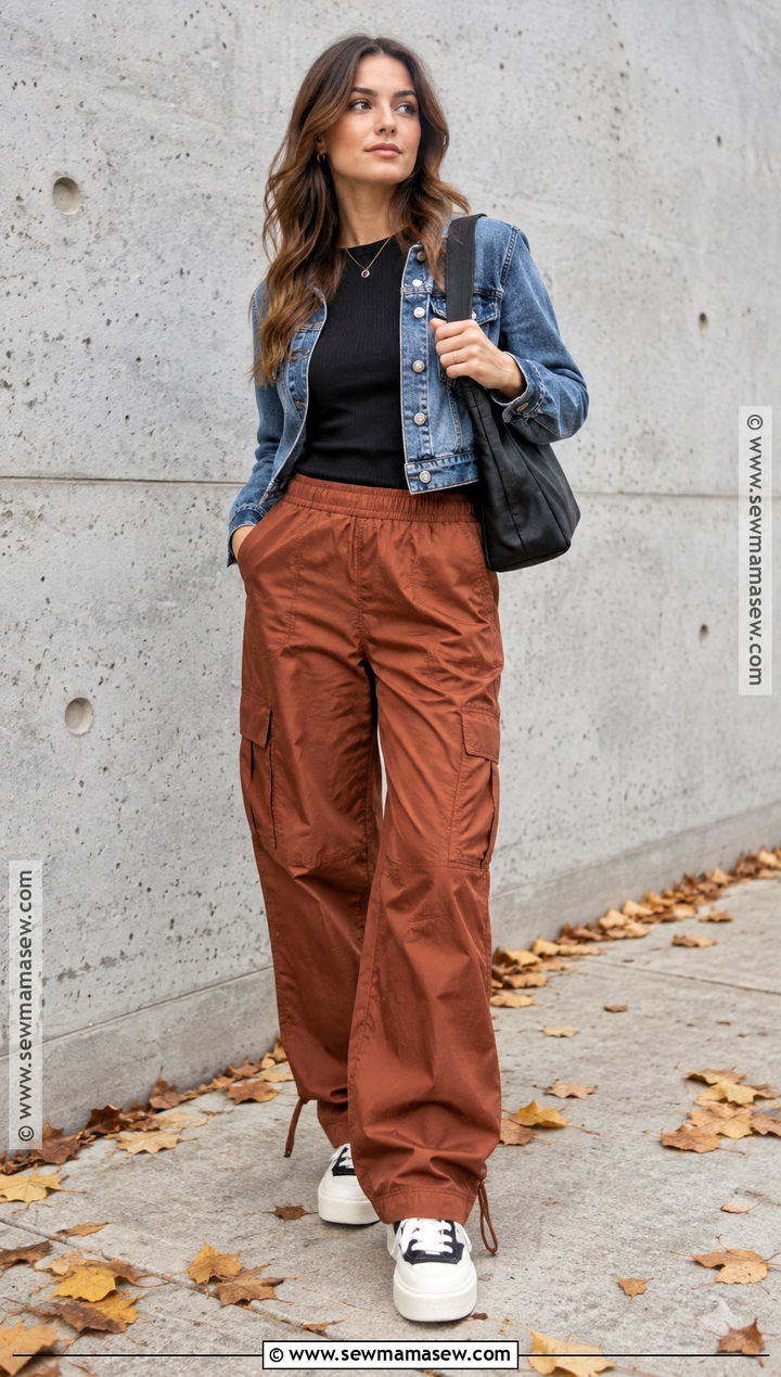 Denim Jacket And Parachute Pants Streetwear Outfit - 20 Streetwear Fashion Autumn Ideas