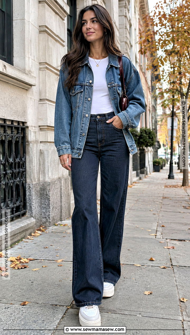 Denim Jacket And Wide Leg Jeans Fall Streetwear - 15 women fall streetwear ideas
