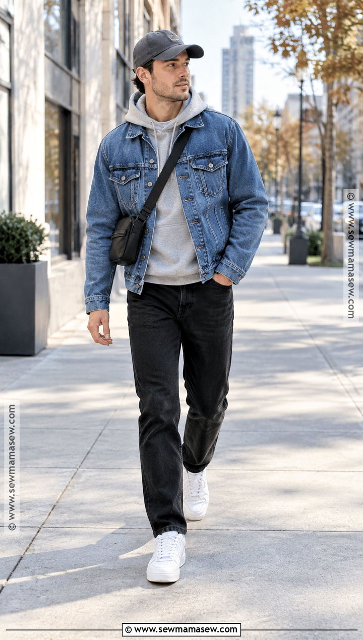 Denim Jacket Autumn Outfit With Hoodie - 25 autumn outfits men casual