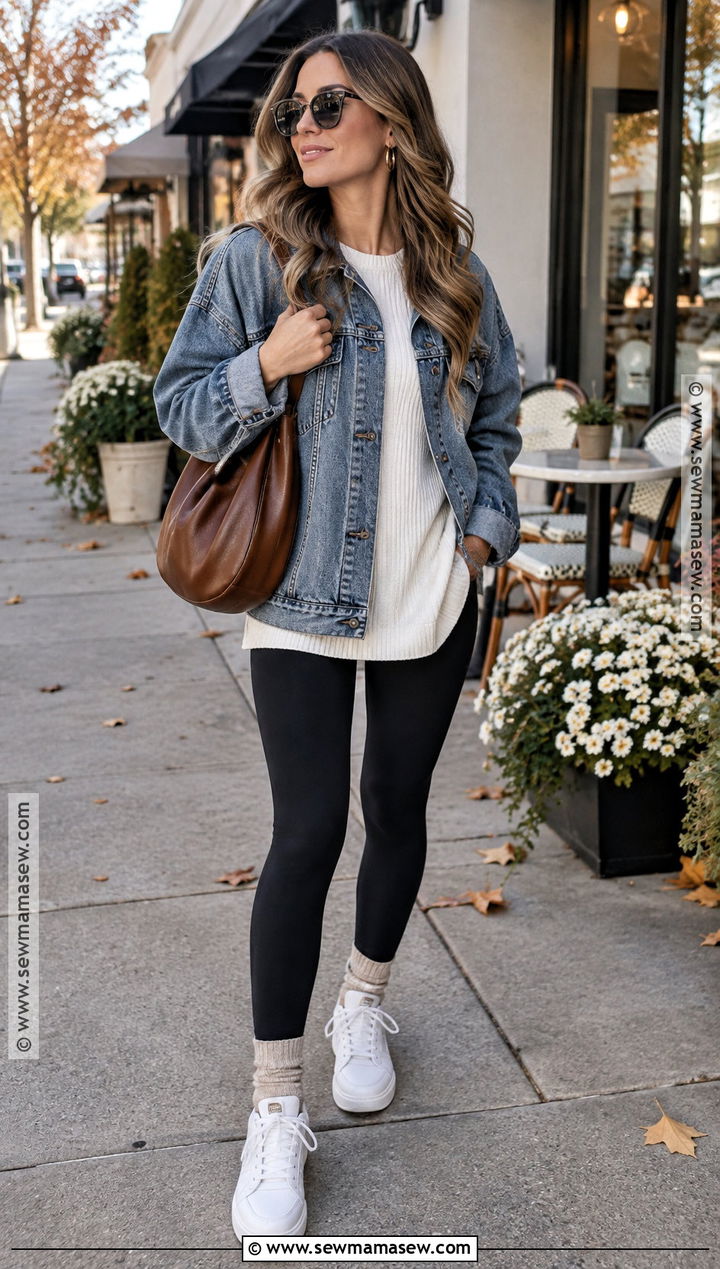 Denim Jacket Fall Leggings Outfit - 15 Fall Leggings And Lattes