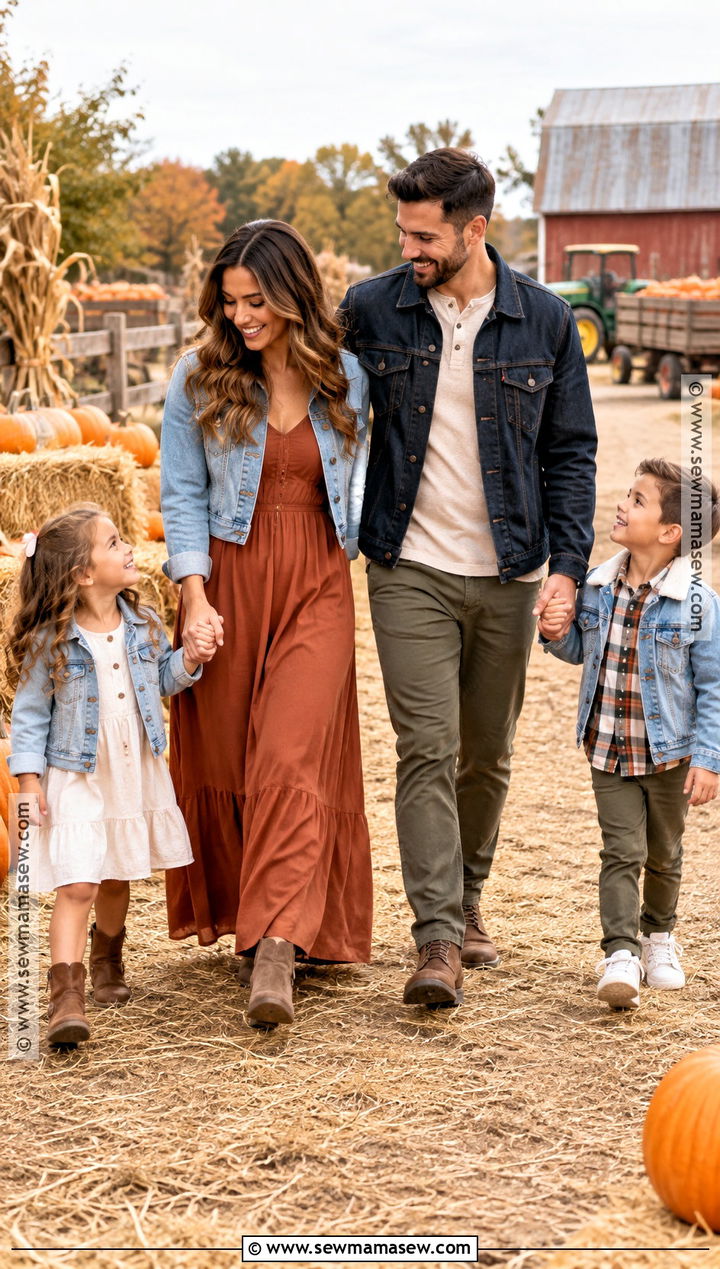 Denim Jacket Family Pumpkin Patch Outfit - 15 fall pumpkin patch outfit ideas for family