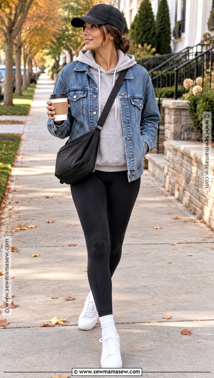 Denim Jacket Hoodie And Leggings Outfit - 15 Womens Fall Leggings Outfits