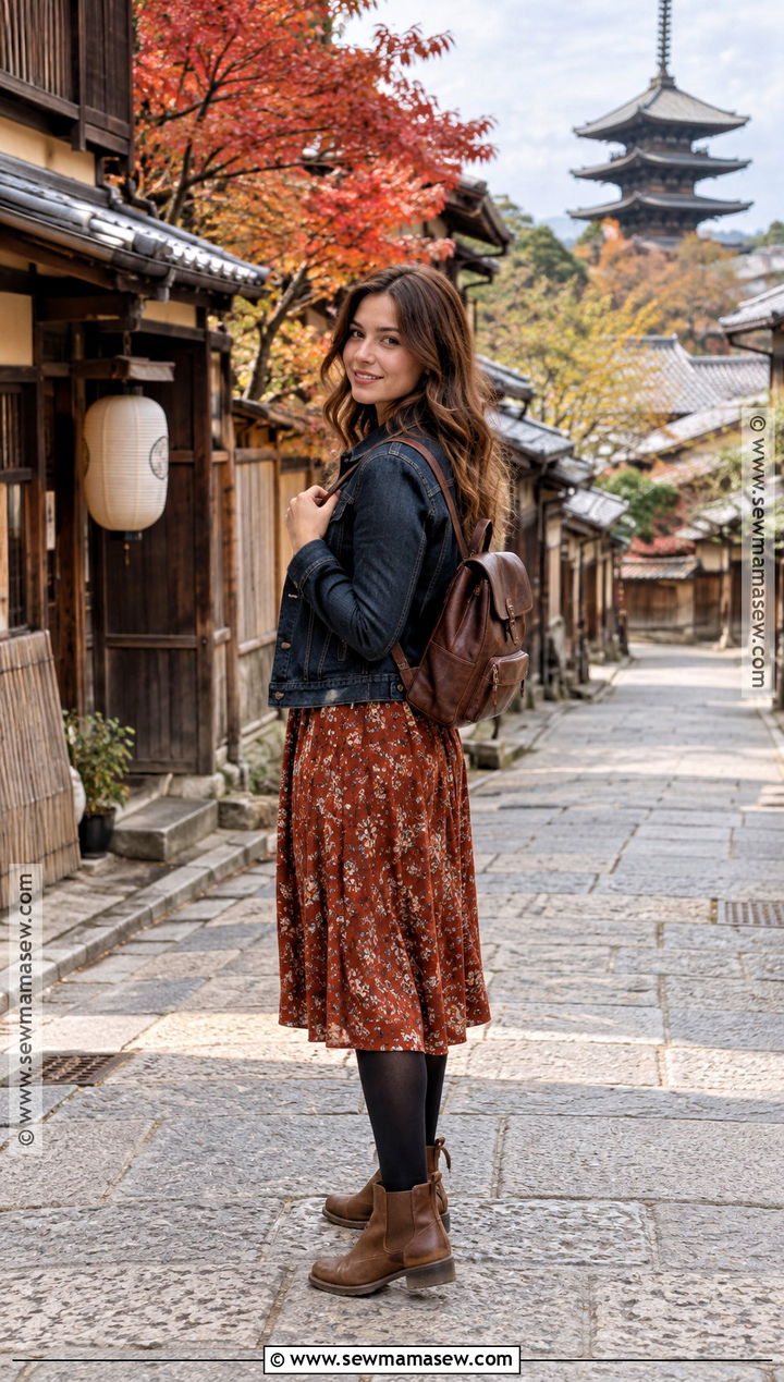Denim Jacket Midi Dress And Ankle Boots - 20 Japan Outfit Fall Season Ideas