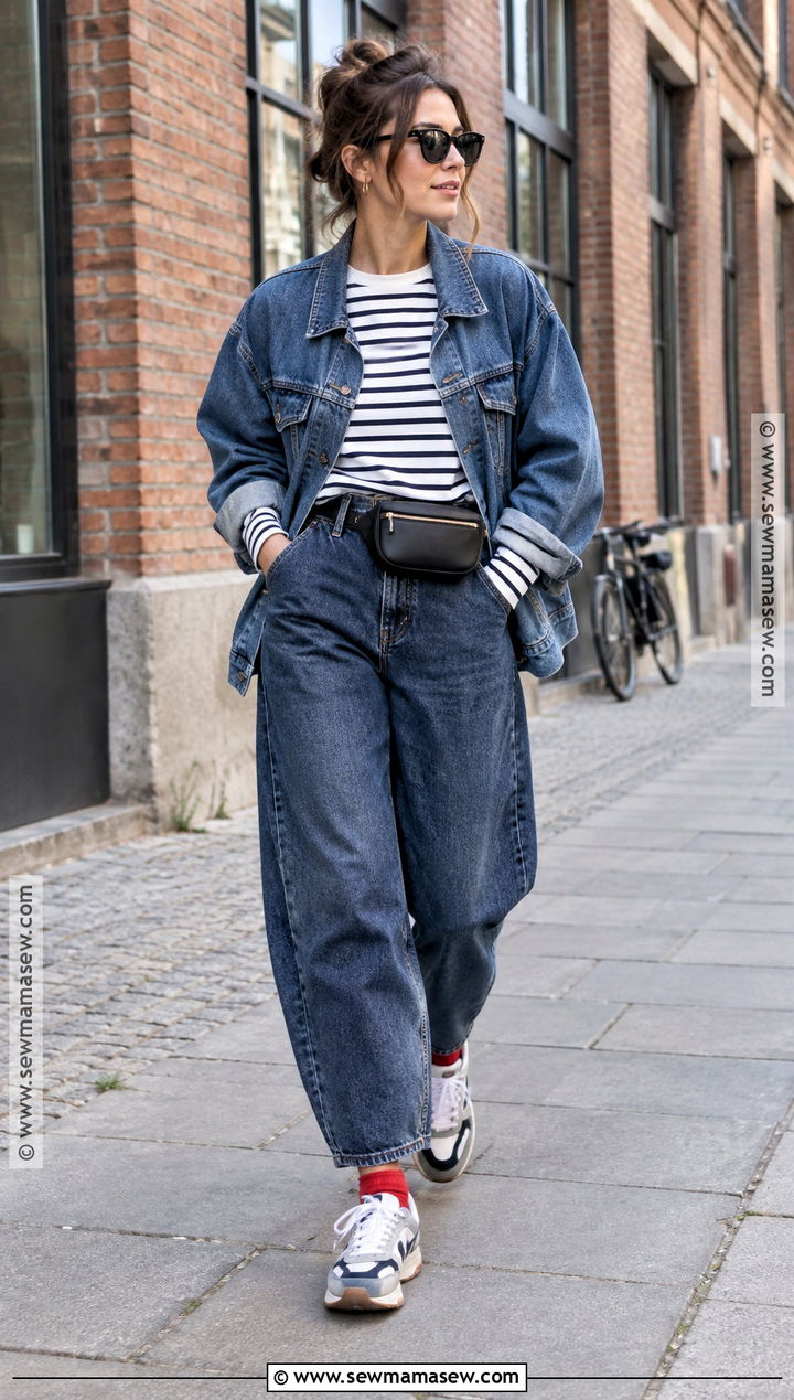 Denim Jacket With Barrel Jeans And Trainers - 15 berlin in september outfit ideas