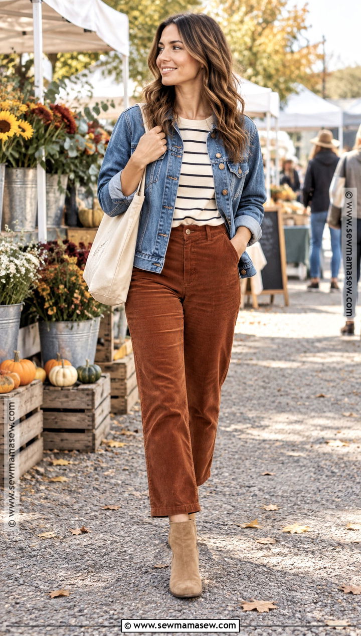 Denim Jacket With Corduroy Pants Outfit - 30 fall clothes