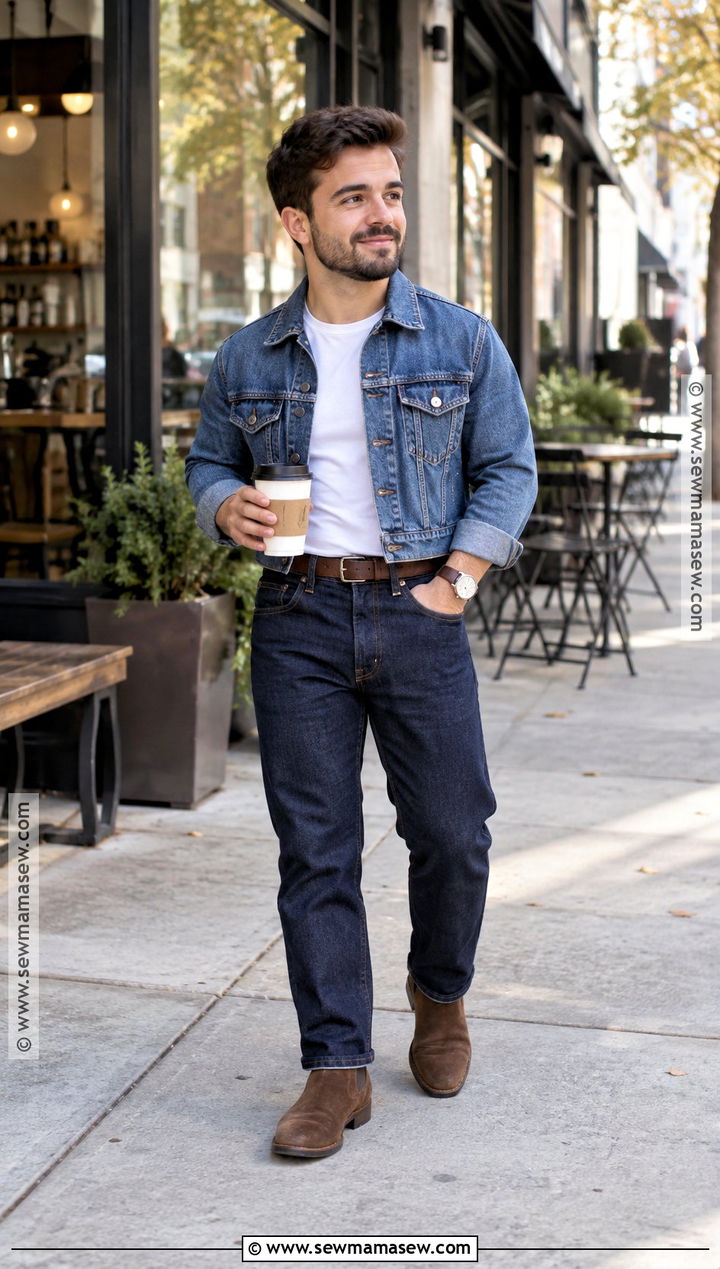 Denim Jacket With Dark Wash Jeans - 15 fall outfits for short for men