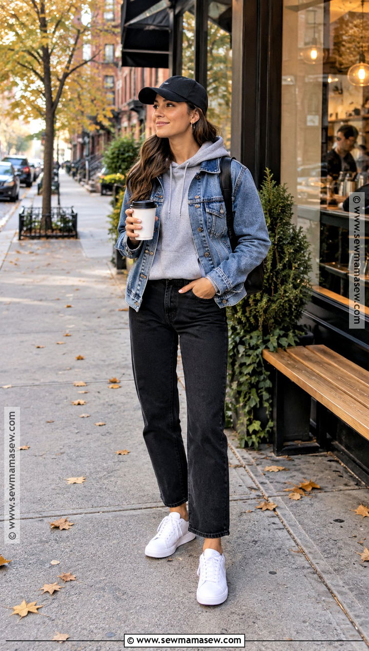 Denim Jacket With Hoodie And Black Jeans - 15 Weekend In New York City Outfits Fall