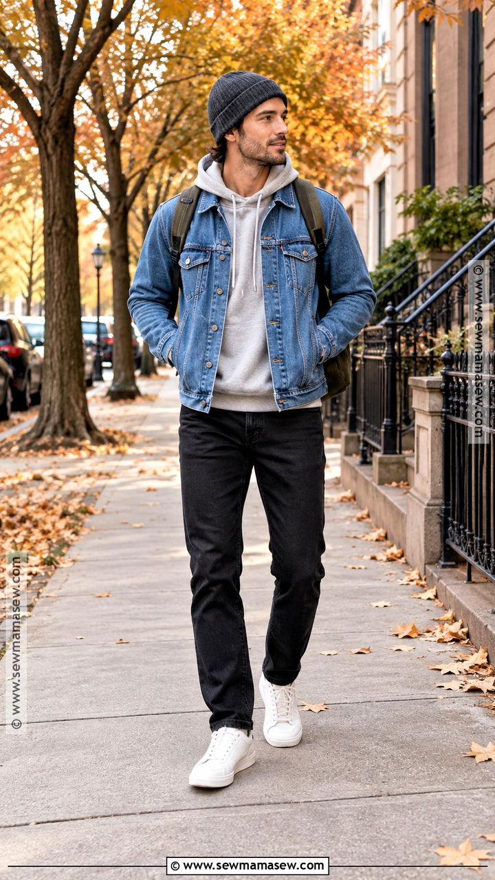 Denim Jacket With Hoodie And Black Jeans - 20 Mens Casual Fall Outfits
