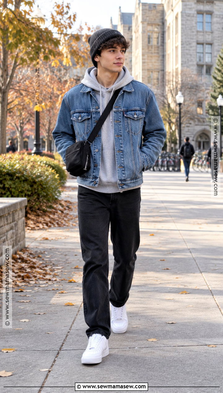 Denim Jacket With Hoodie And Black Jeans - 25 fall fits for men
